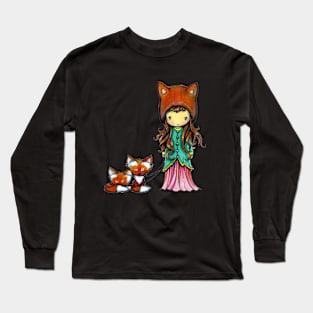 Little Fox Girl Illustration by Molly Harrison Long Sleeve T-Shirt